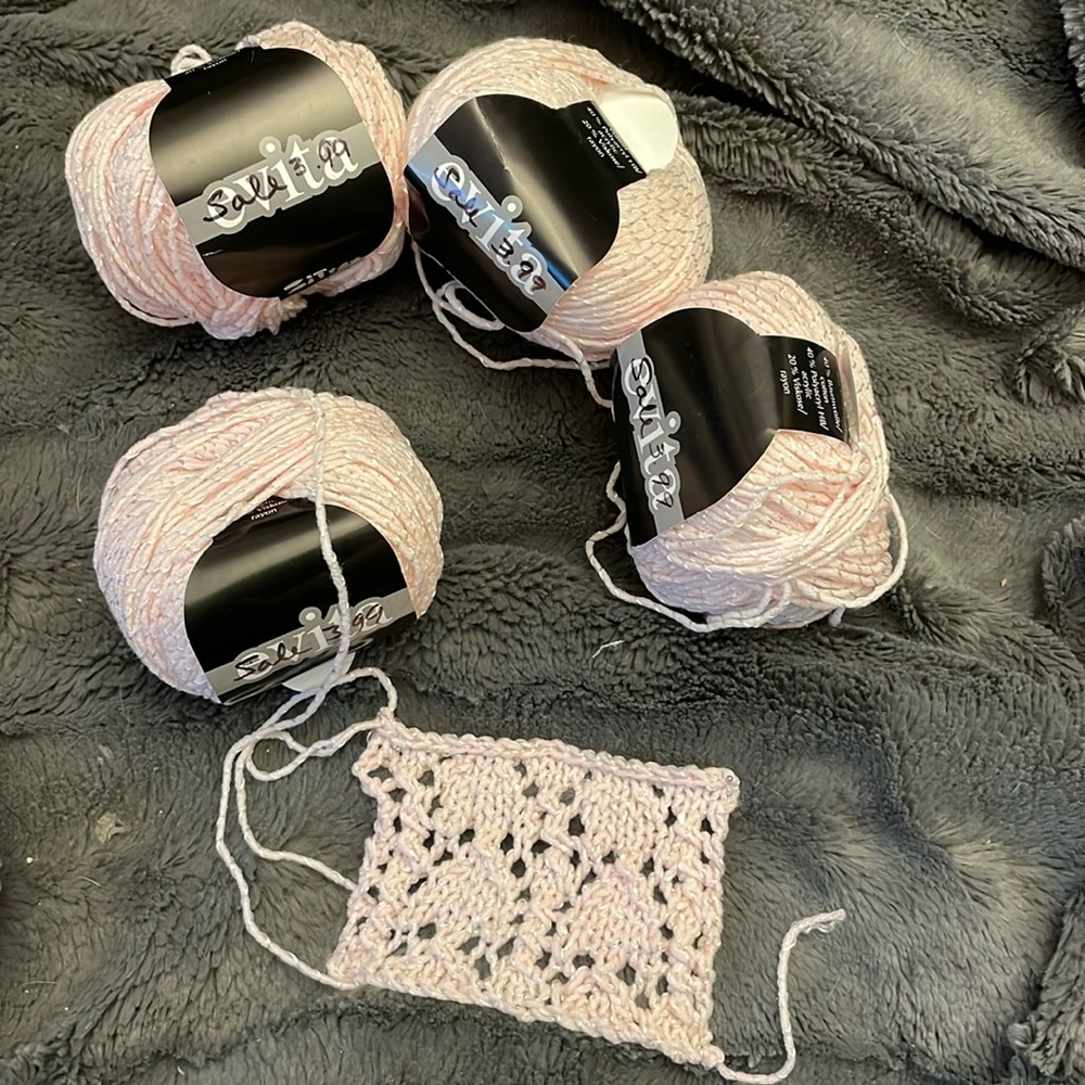 4 balls of cotton blend DK weight knitting yarn pink with shiny strands 440m